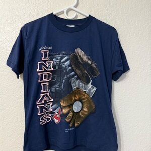 STARTER Navy Cleveland Indians Short Sleeve Graphic Tee